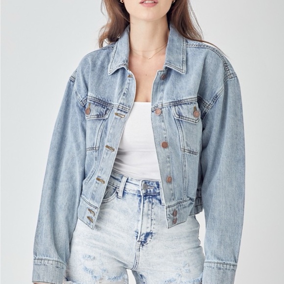Jackets & Blazers - SOLD OUT RISEN Full Size Button Down Cropped Denim Jacket